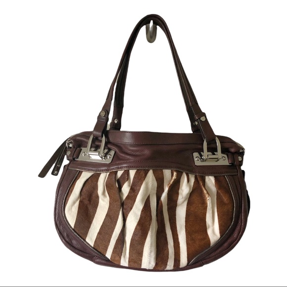 B. Makowsky leather calf hair zebra stripe pattern bag - Picture 1 of 13